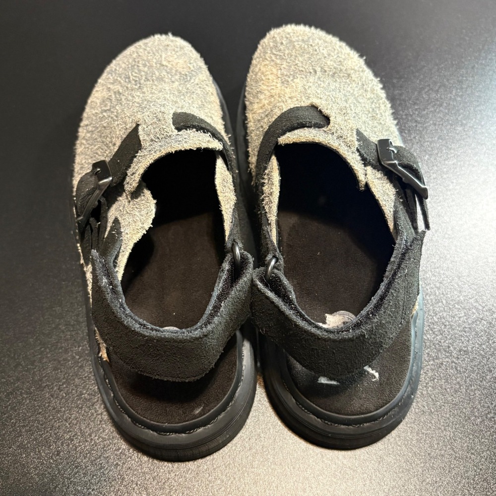 Dr. Martens Jorge II Hairy Suede Slingback Mules grey black size 7 women chunky - Picture 2 of 7